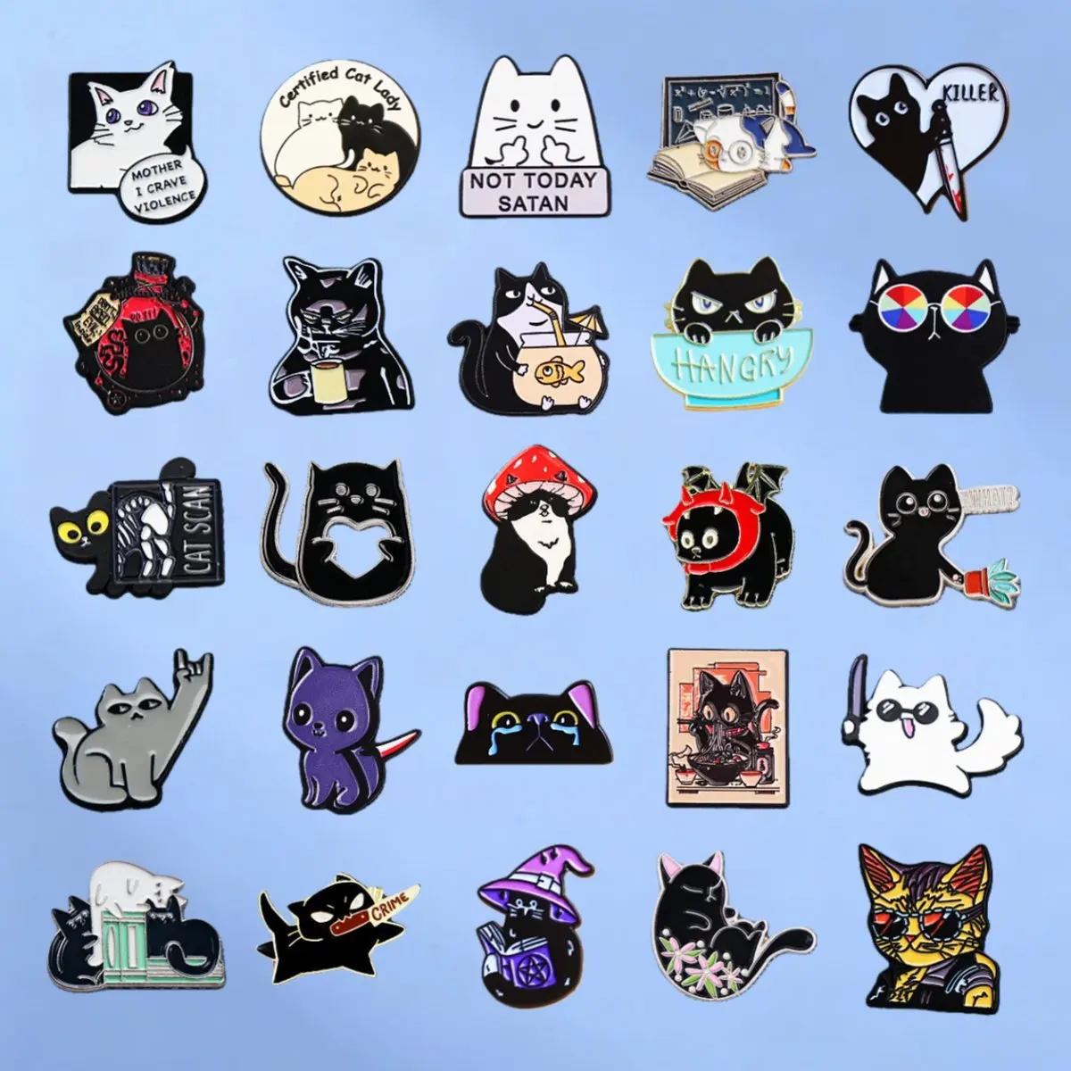 Cute and Quirky Cat Brooches: Dark and Whimsical Metal Pins for Clothing, Bags, and Unique Accessories