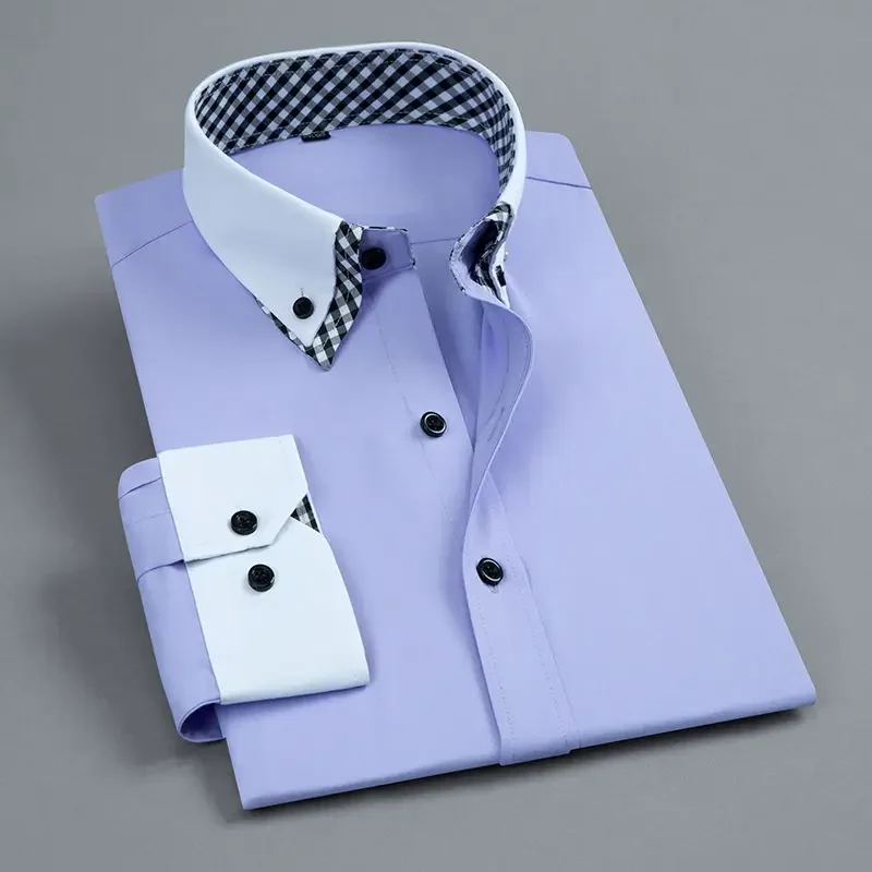 Men's Business Dress Shirt Long Sleeve Non Iron Fashion Double Layer Formal Regular Fit Office Camisa Social Solid Button Shirts - Image 10