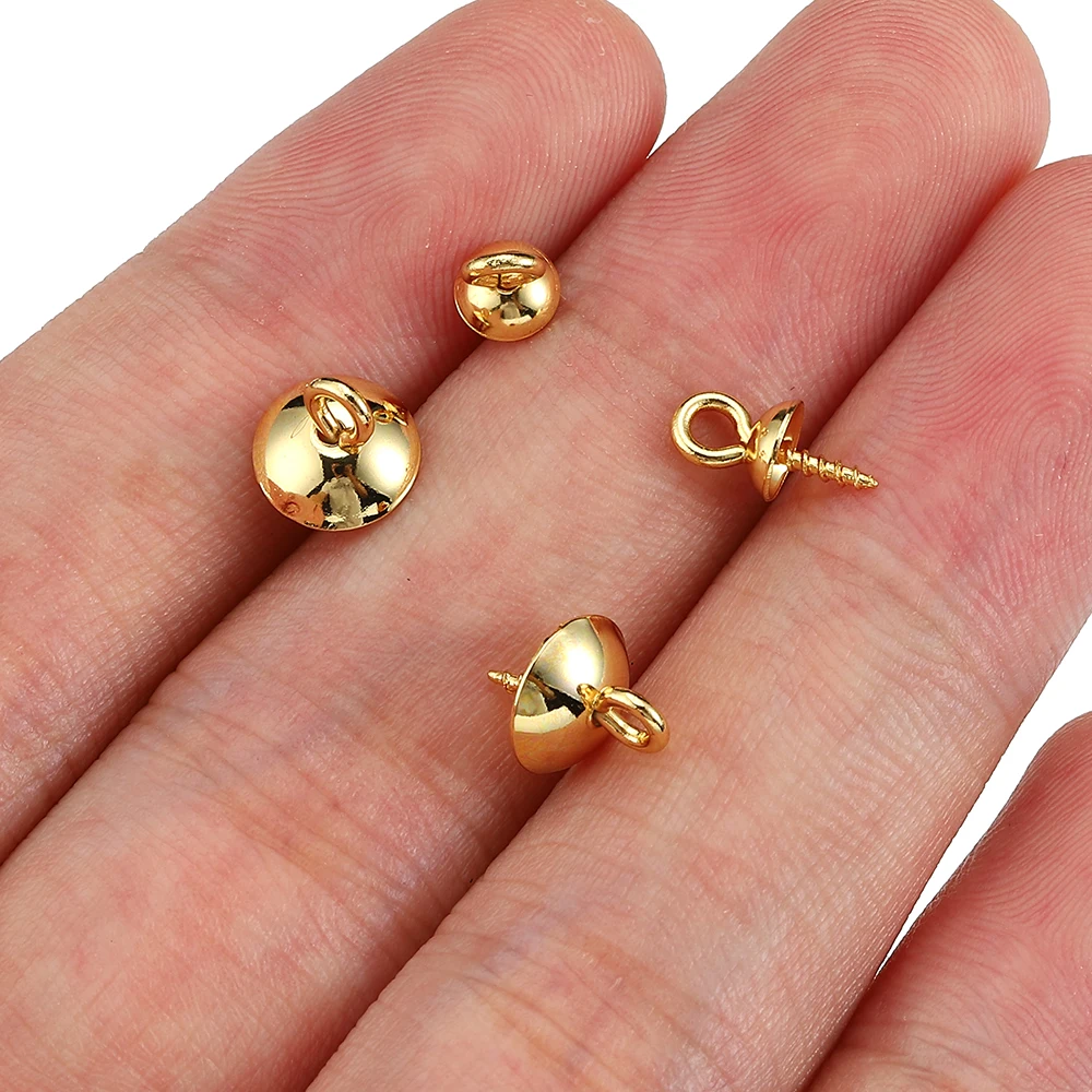 50pcs Gold Color Stainless Steel Screw Eye Pins Bail Top Drilled Beads End Caps - Image 6