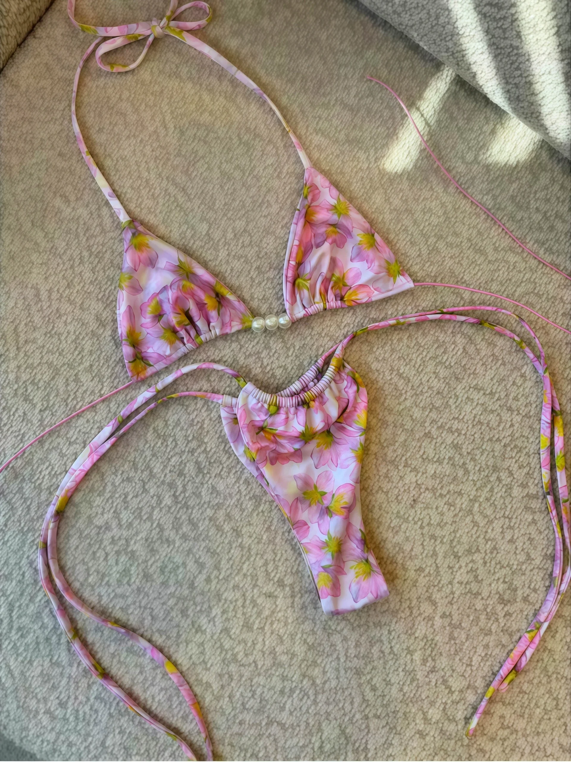 Micro Bikini 2026 Swimwear Women Swimsuit Sexy luxury Brazilian Bikini Set Halter Print Biquini Push Up Pearl Beachwear Female