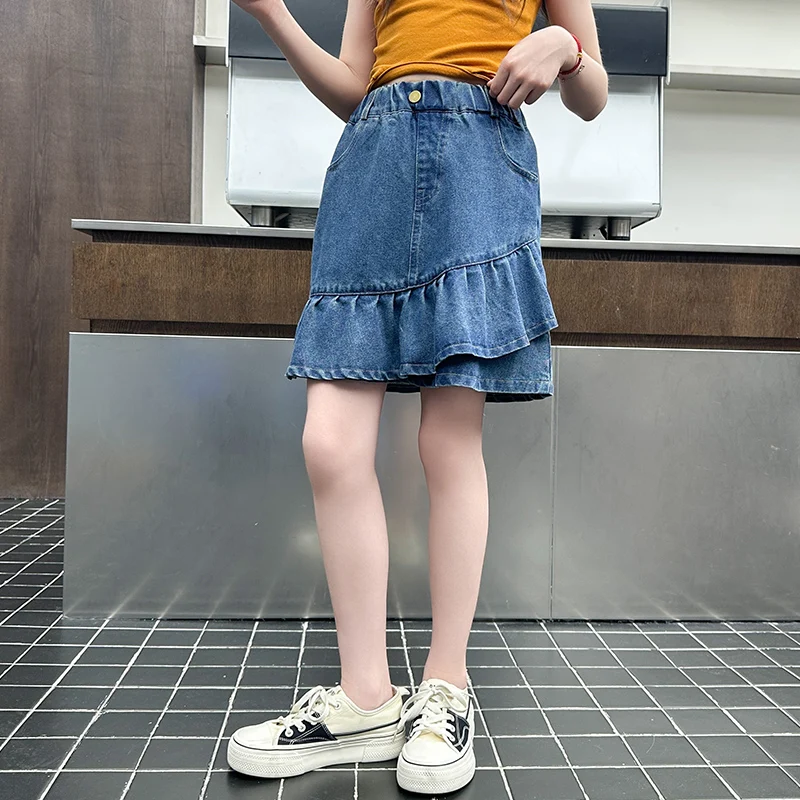 Girls Ruffled Skirt Summer Thin Pants Simple Denim Skirt for Big Children Personality Wear for Ages 5-14 - Image 4
