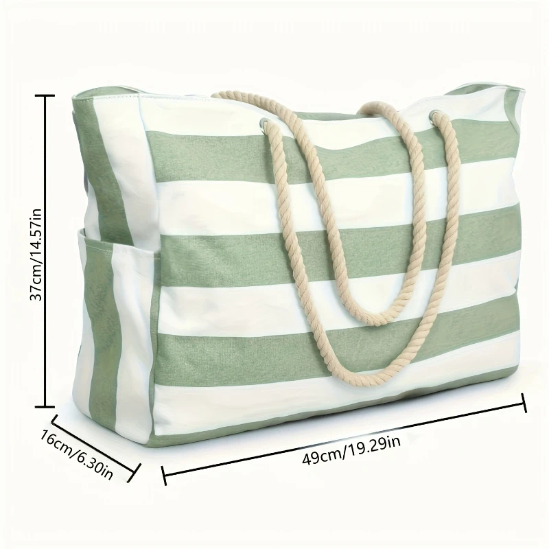 Fashion Striped Beach Tote Bag, Waterproof and Sand-Proof Foldable Beach Bag, Large-Capacity Portable Storage Bag, Shoulder Bag - Image 3