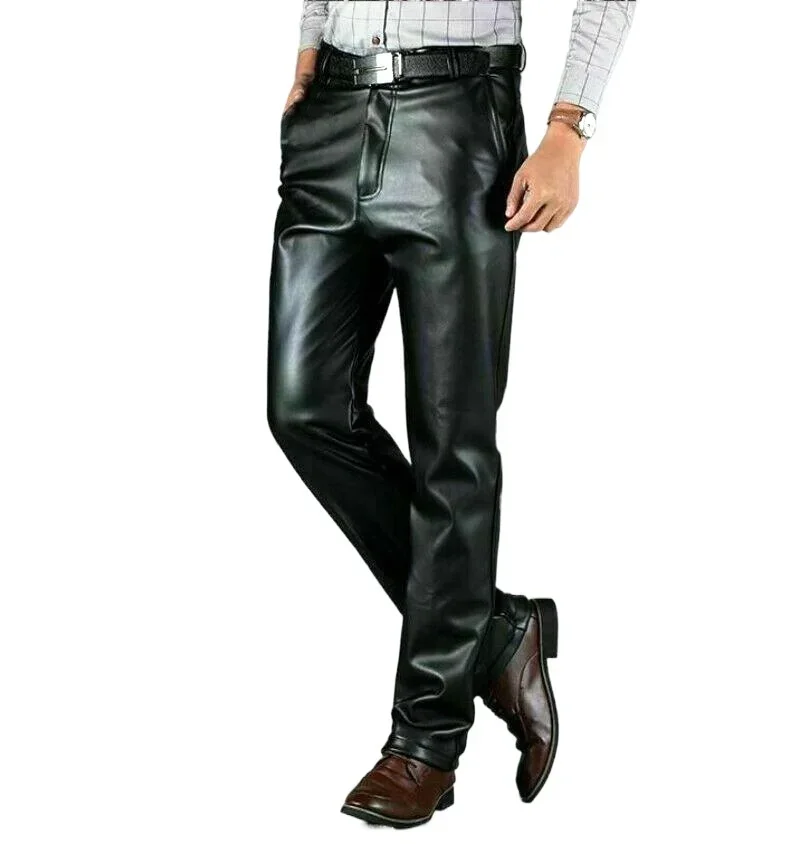 Black leather pants men's fashion casual plus size motorcycle pants trousers men's PU leather jogging pants business - Image 4
