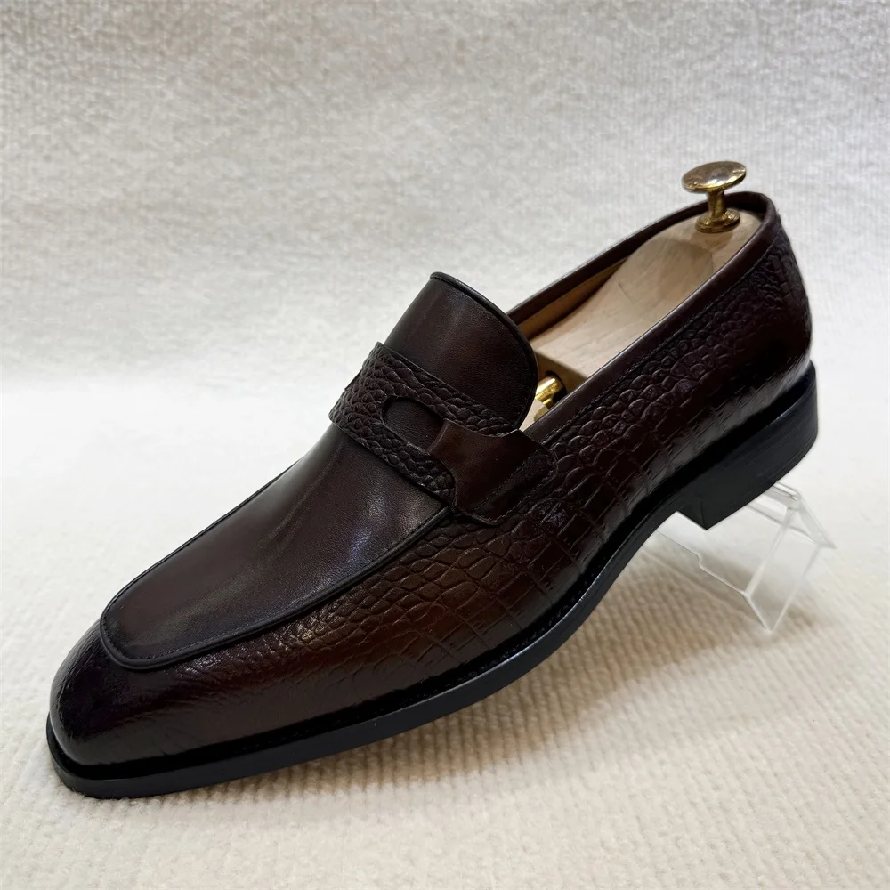 Luxury Men's Genuine Leather Dress Shoes Crocodile Print Wedding Loafers Double Buckle Business Office Formal Slip-On Shoes - Image 7