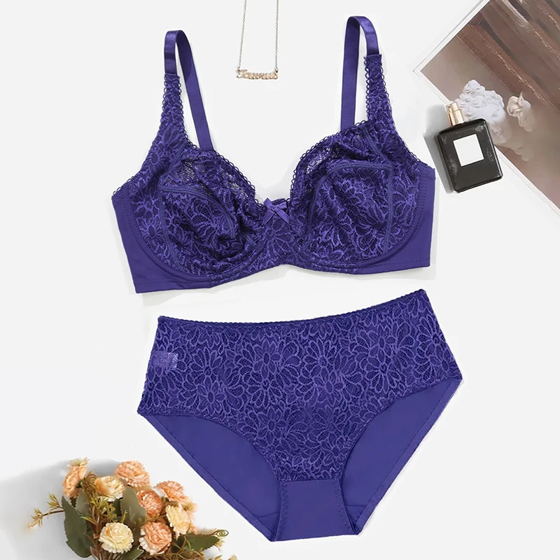 BEAUWEAR Female Big Size Lace Lingerie Set Bra with Wire Unlined Thin Breathable Bra and Panties Set 85C-110E - Image 9