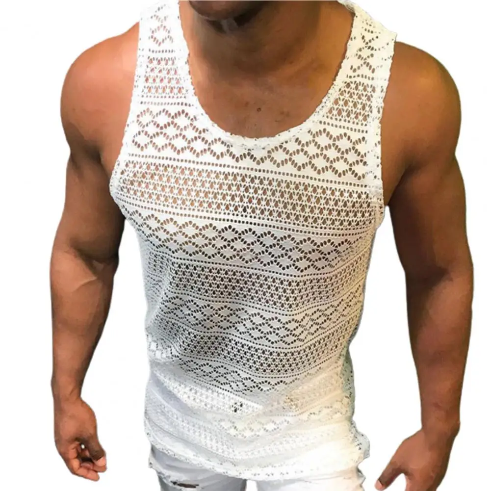 Tank Top for Men Lace Hollow Out Sleeveless Shirts Summer Mens Clothing Slim Fit Gym Clothes Workout Solid Color Vest Tops 2022 - Image 9