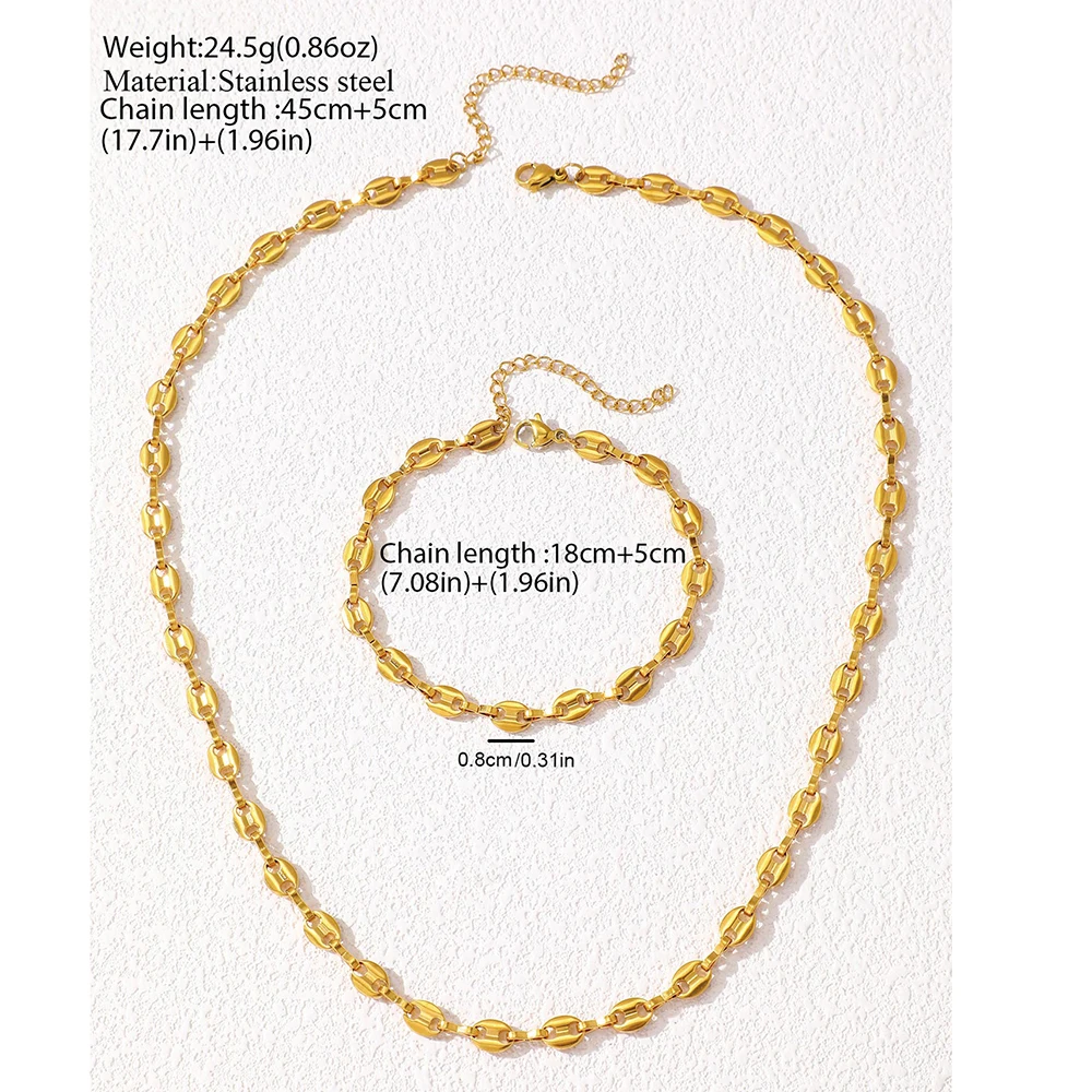 Stainless Steel Jewelry Set Necklaces Bracelet with Cute Pig Nose Hollow Carving High-end textured jewelry set For Women Jewelry - Image 4