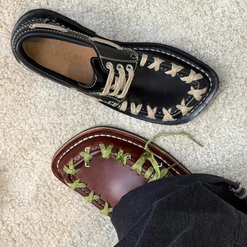 Flats Women Shoes Lace Up Leather Classic Shoes Designer Brand Sneakers 2025 Summer Fad Trend Retro Oxford - Image 4
