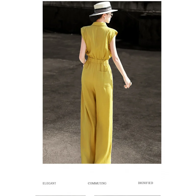 MEXCOCO 2026 Summer New Elegant Commuter Jumpsuit, Women Tencel Tie Waist Slim Wide Leg High End Romper - Image 5