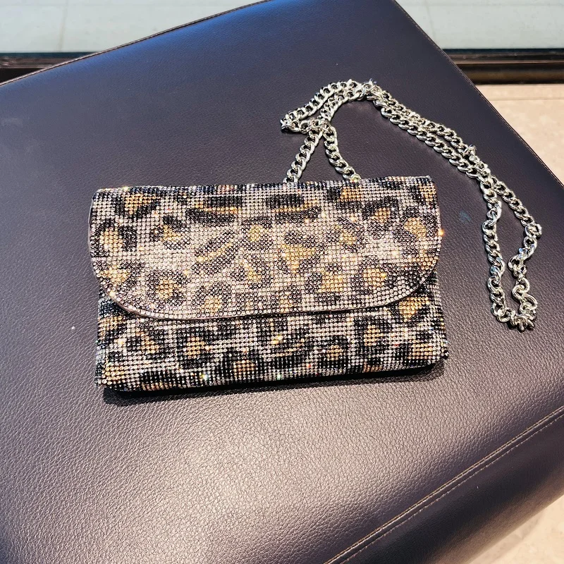 Women's Clutch Bag with Rhinestones Silver Purse on Chain PU Leather Evening Bag Ladies Fashion Party Evening Shoulder Bag - Image 5