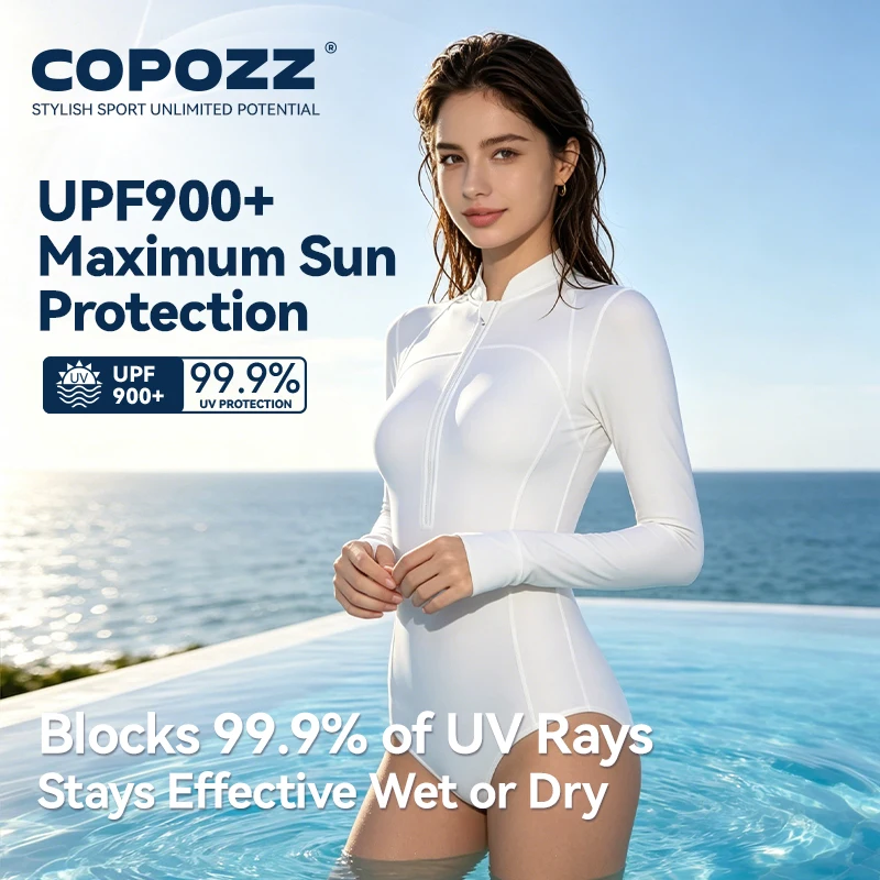 COPOZZ High Neck Swimsuit Women UPF50 Long Sleeve One Piece Rash Guard Swimming Bath Suit Beach Swimwear Female Surfing Bodysuit - Image 4
