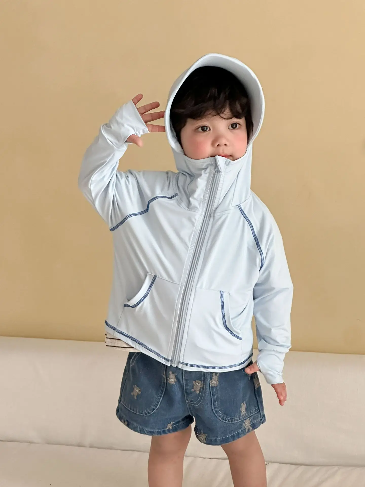 2026 New Summer Silky Soft Loose Hooded Coat for Kids Solid Color Zipper Jacket Children's Sunproof Quick-dry Hoodies Streetwear - Image 8