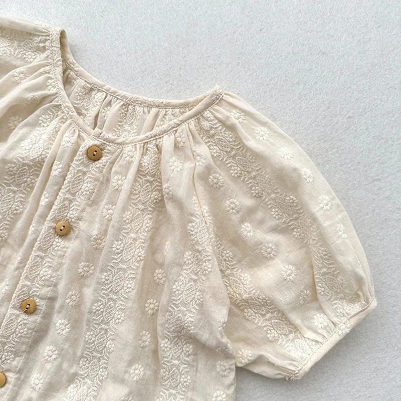 2024 New Kid's Baby Summer Blouse Sweet Embroidery Floral Girls Short Sleeve Shirt Base Tops Children's Outdoor Clothes 1-6T - Image 5