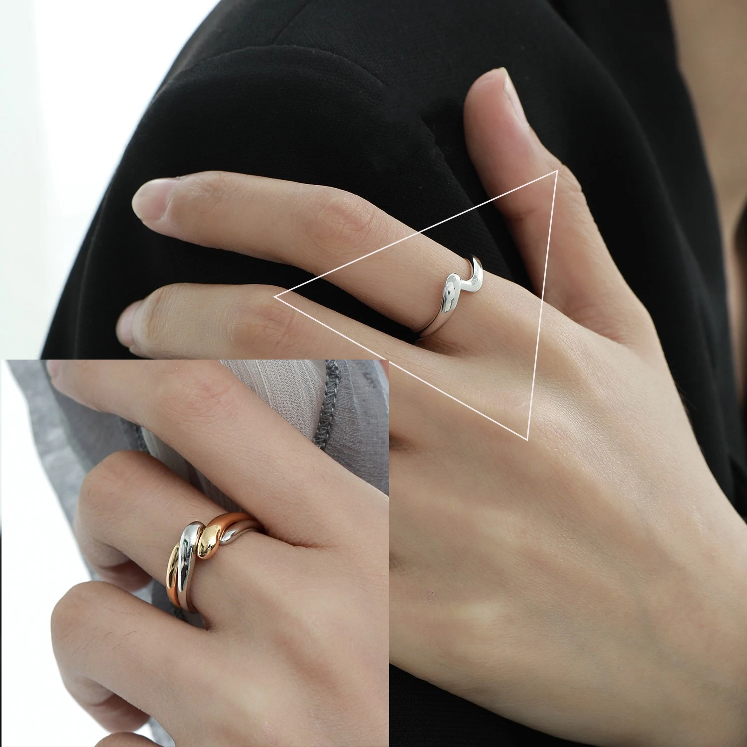 VENTFILLE 925 Sterling Silver Wave Ring – Adjustable Irregular Golden Stackable Band - Image 31