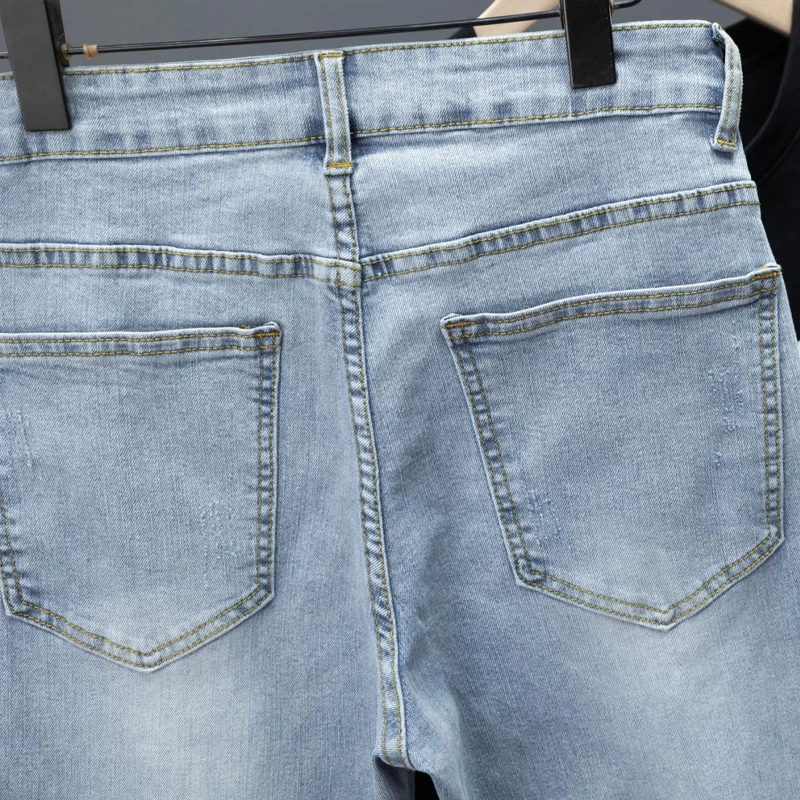 New Men's Little Feet Skinny Jeans Light Blue Spring Summer Thin Elastic Denim Pants Classic Korean Washed Cowboy Trousers - Image 4