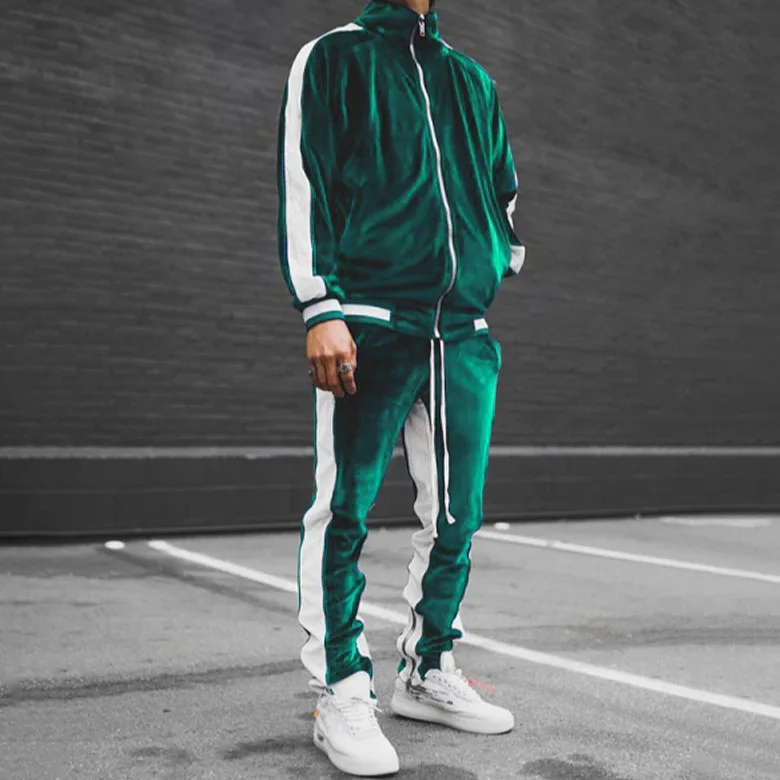 Men's Fall Winter Casual Wear 4-Season Sportswear Gold Velvet Suit Jacket Long Pants Fashion Thermal Outdoor Streetwear Clothing - Image 2