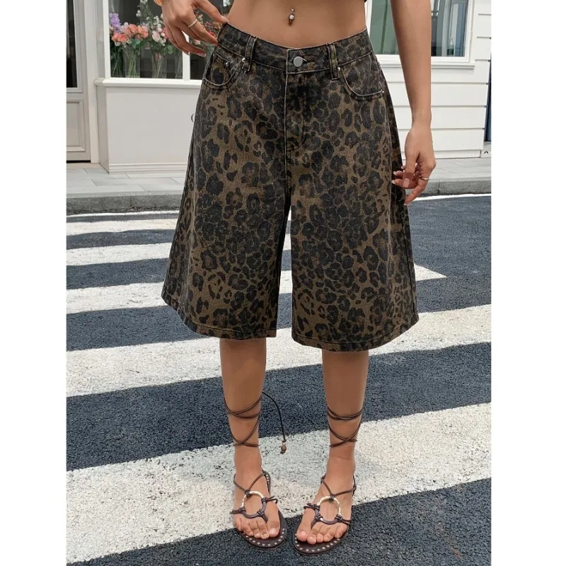 plus Size Unisex Leopard Print Casual Mid-Rise Jeans Fashionable Versatile Simple Match Water Washed Denim Trousers - Image 5