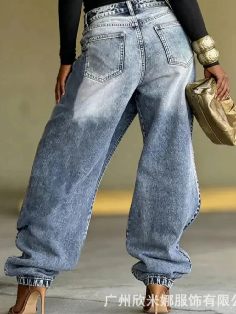 2026 New Summer Women's Washed Ripped Jeans Loose Straight Leg Drawstring Ankle Tied Casual Denim Pants For Daily - Image 6