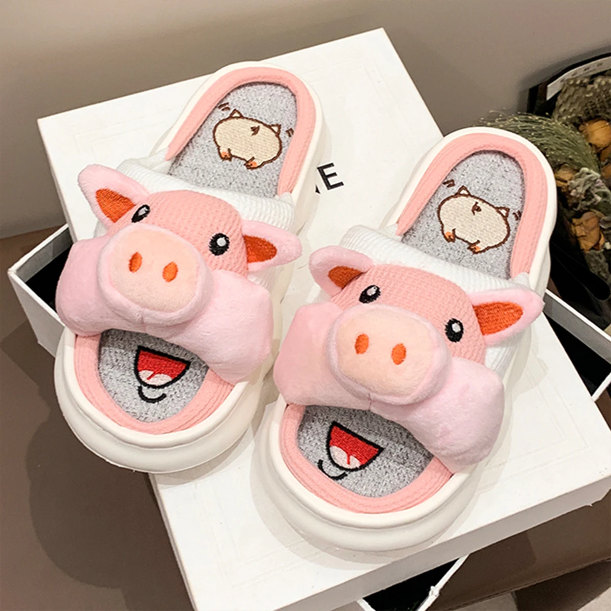 Mo Dou All Senson Designer Slippers Cute Cartoon Lovely Animals Bedroom Cotton Home Shoes Indoor Thick Sole Couples Men Women - Image 7