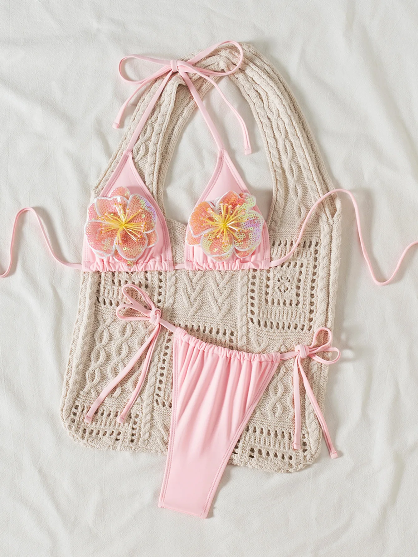 Luxury Sexy Floral Trikini Set – Women's Adjustable Halter Bikini Beachwear - Image 6