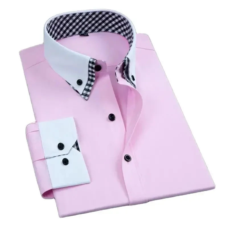 Men's Business Dress Shirt Long Sleeve Non Iron Fashion Double Layer Formal Regular Fit Office Camisa Social Solid Button Shirts - Image 4