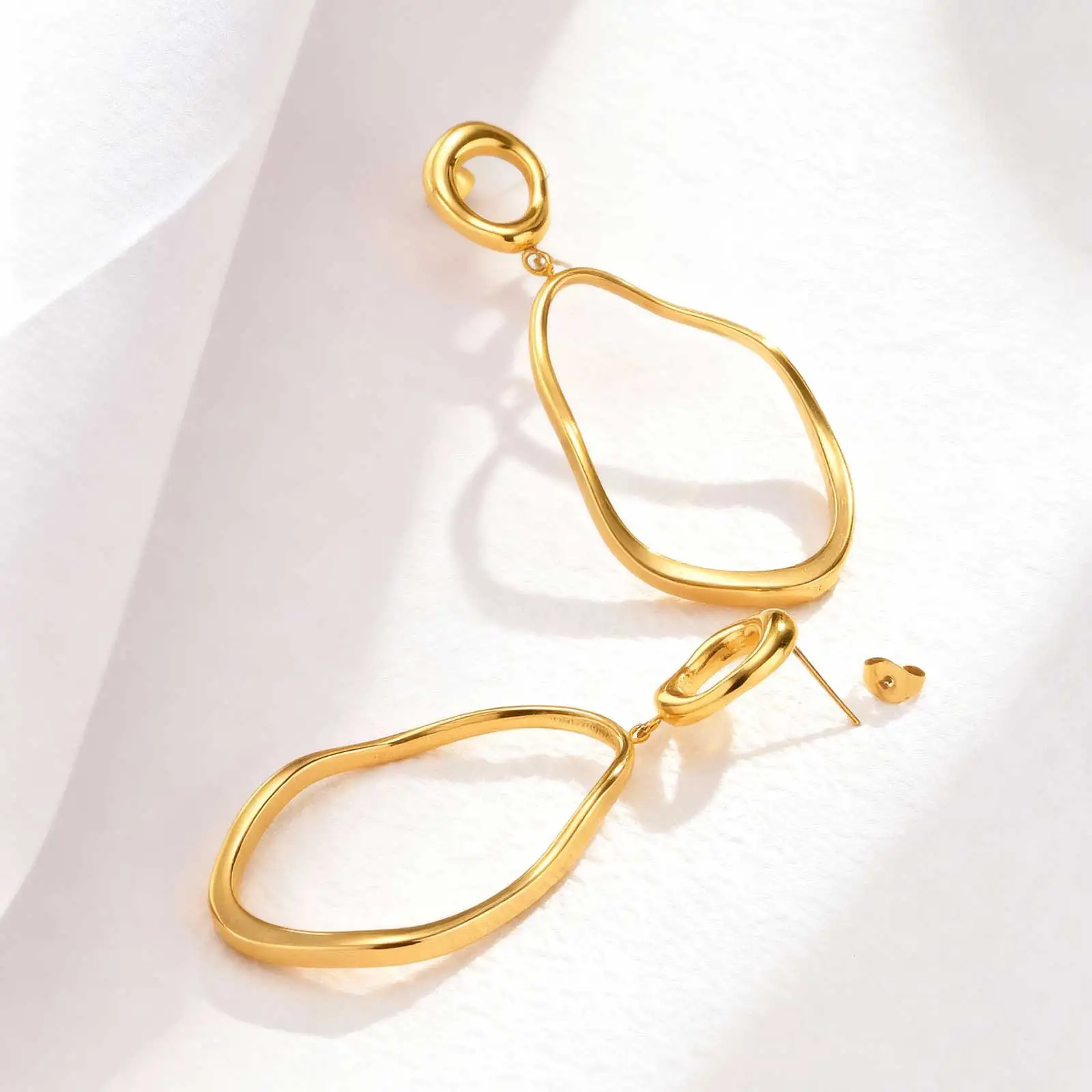 Geometric Irregular Lines Oval Drop Earrings, Minimalist Stainless Steel 18K Gold Plated Earrings,Trendy Party Jewelry for Women - Image 4