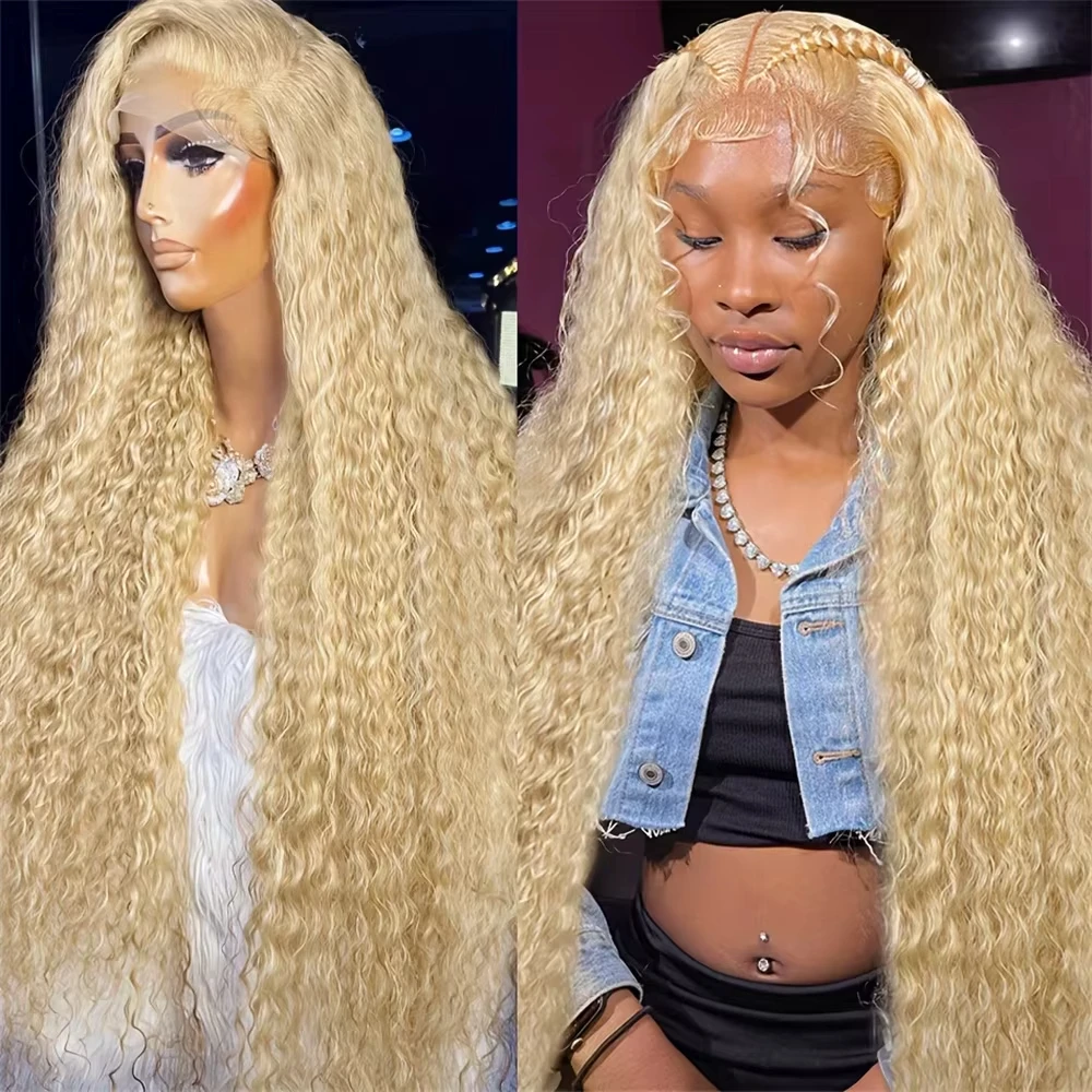 13x6 HD Lace Frontal Wig 613 Blonde Deep Wave 13x4 Transparent Lace Curly Human Hair Wigs Blonde Water Wave Wig for Women - Image 2