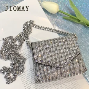 JIOMAY New Rhinestone Bag for Women Shiny Mini Silver Clutch Bag Girls Chain Crossbody Bag Wholesals Items For Small Business