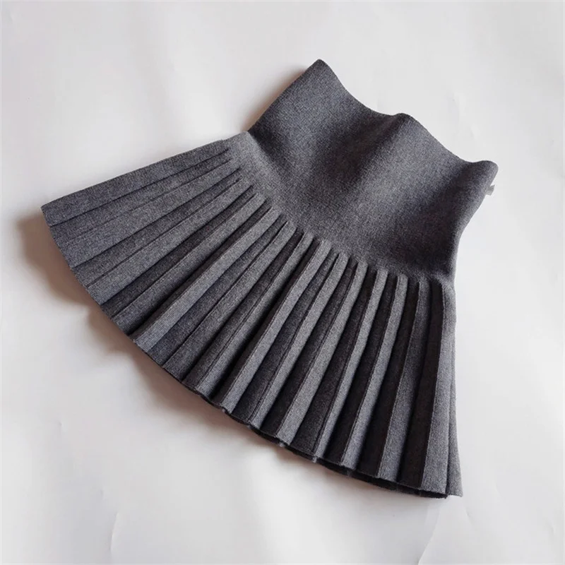 Children's Skirts2022 Autumn/Winter Girls' Skirts Children's Knitted Pleated Short Skirts High Waist Pleated Skirts Solid Color - Image 2