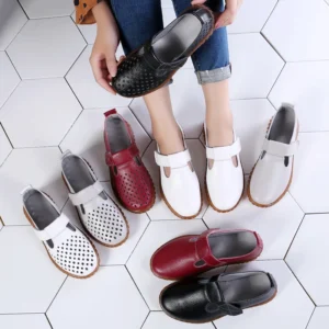 Summer Women Flats Shoes Cutouts Genuine Leather Loafers Shoes Woman Breathable Ballet Flats Oxford Women Casual Shoes WSH3587