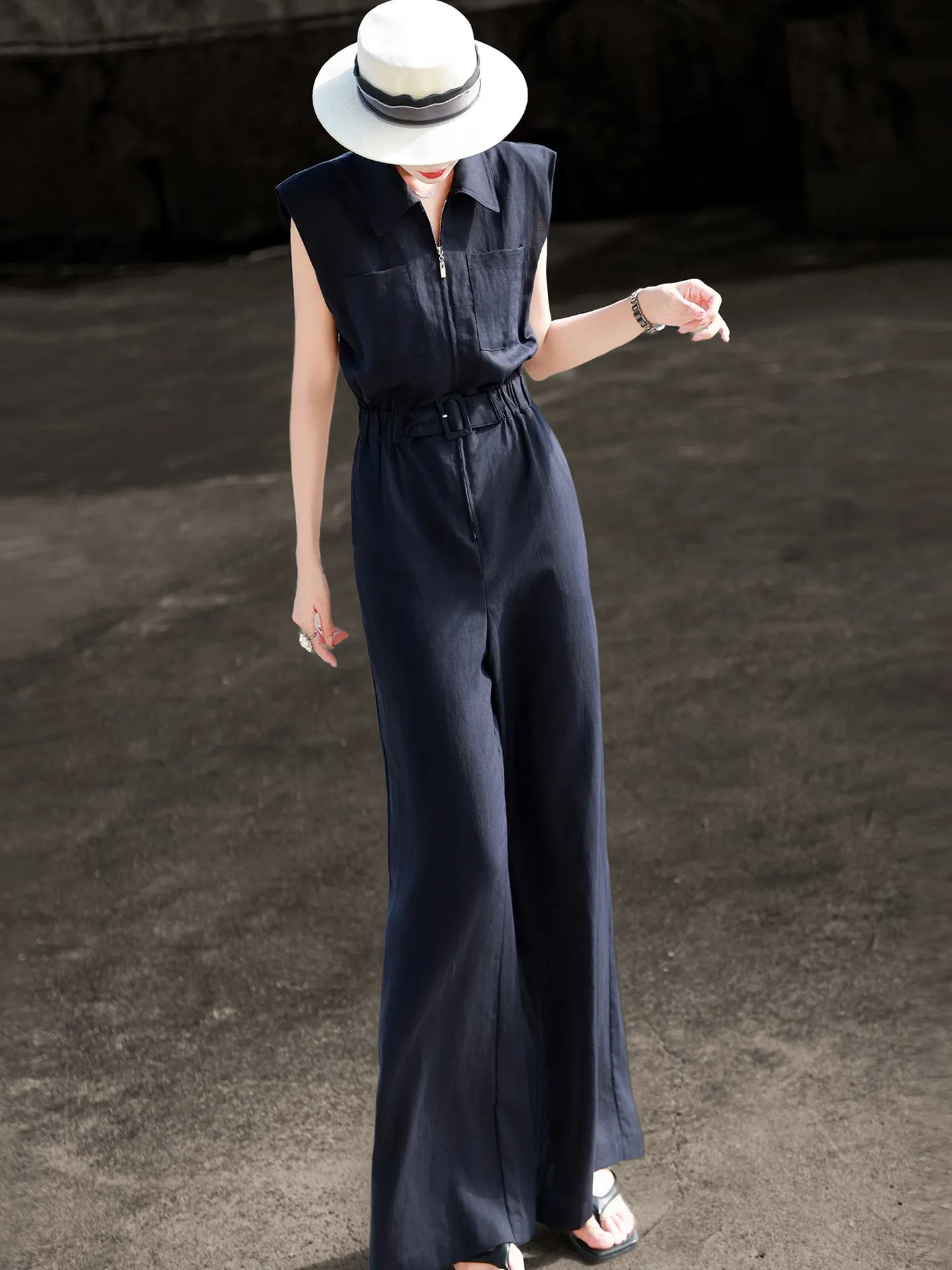 MEXCOCO 2026 Summer New Elegant Commuter Jumpsuit, Women Tencel Tie Waist Slim Wide Leg High End Romper - Image 7