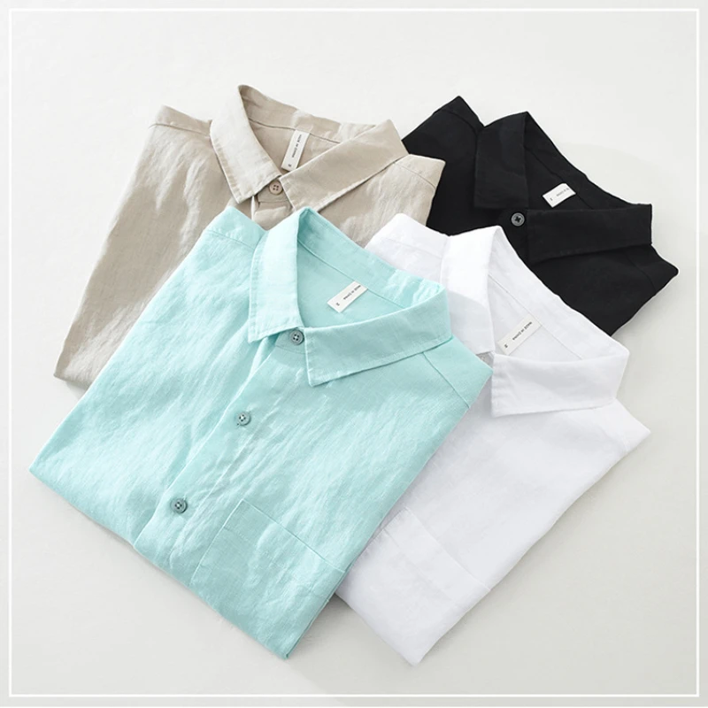 100% Linen Short Sleeve Shirt for Men Breathable Summer Casual Top Minimalist Loose Fit Button-Up Shirt Natural Wrinkle Texture - Image 6