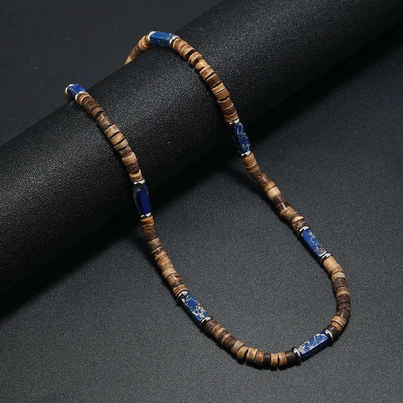 Vintage Bohemian Summer Jewelry Ethnic Style Jewelry Brown Coconut Shell Wood Beads Natural Stone Necklace Men's Jewelry - Image 6
