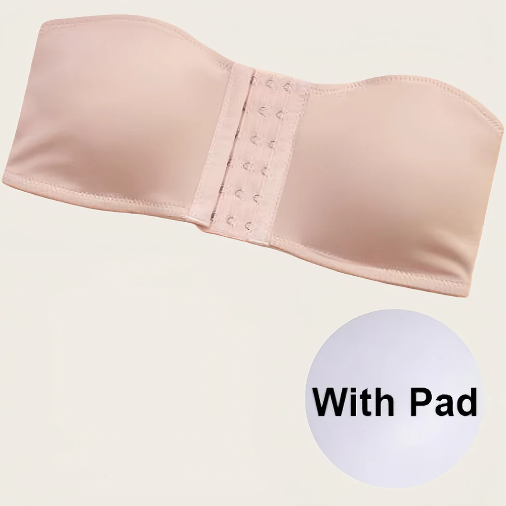 Plus Size Women's Front Fastening Bandeau Bras Strapless Push Up Wirefree Comfortable Bra Strapless Everyday Padded Bralette - Image 7
