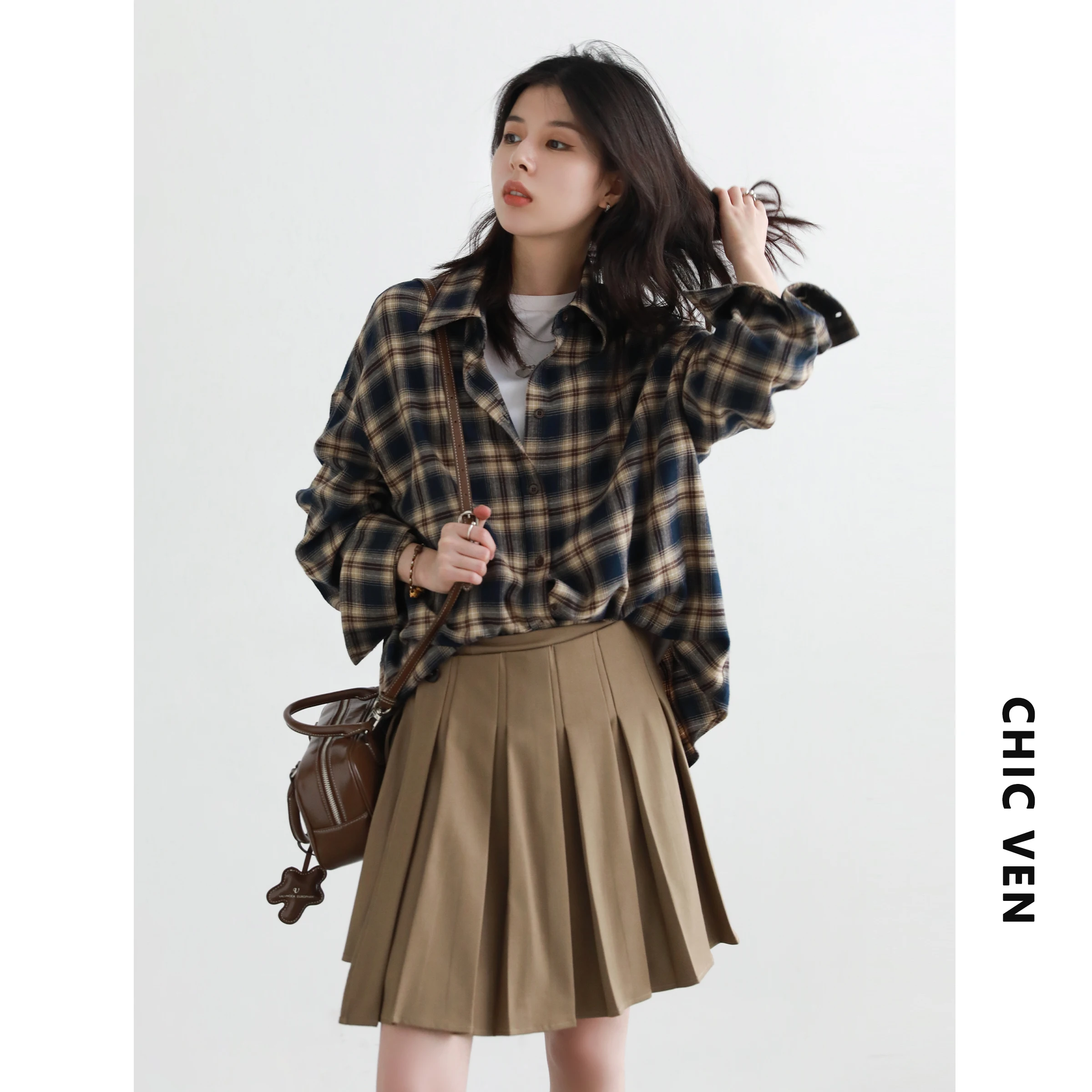 CHIC VEN Women Shirts Loose Casual New Sanding Plaid Shirt Long Sleeve Medium Long Length Blouses Female Tops Spring Autumn 2025 - Image 7
