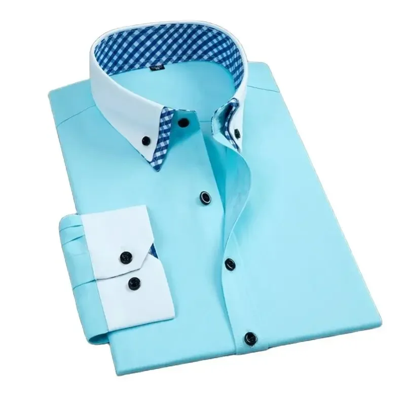 Men's Business Dress Shirt Long Sleeve Non Iron Fashion Double Layer Formal Regular Fit Office Camisa Social Solid Button Shirts - Image 5