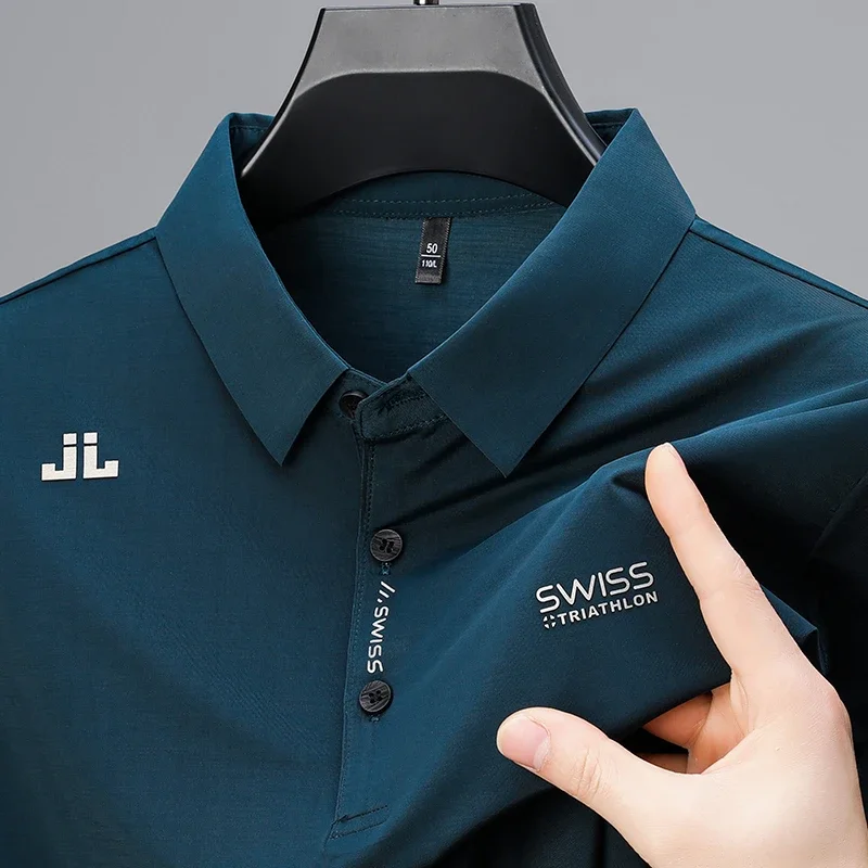 Men’s Business Casual Short-Sleeve Polo Shirt – Solid Color Breathable Fashion Top with Badge - Image 3
