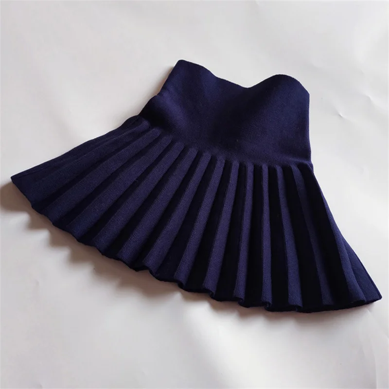 Children's Skirts2022 Autumn/Winter Girls' Skirts Children's Knitted Pleated Short Skirts High Waist Pleated Skirts Solid Color - Image 5