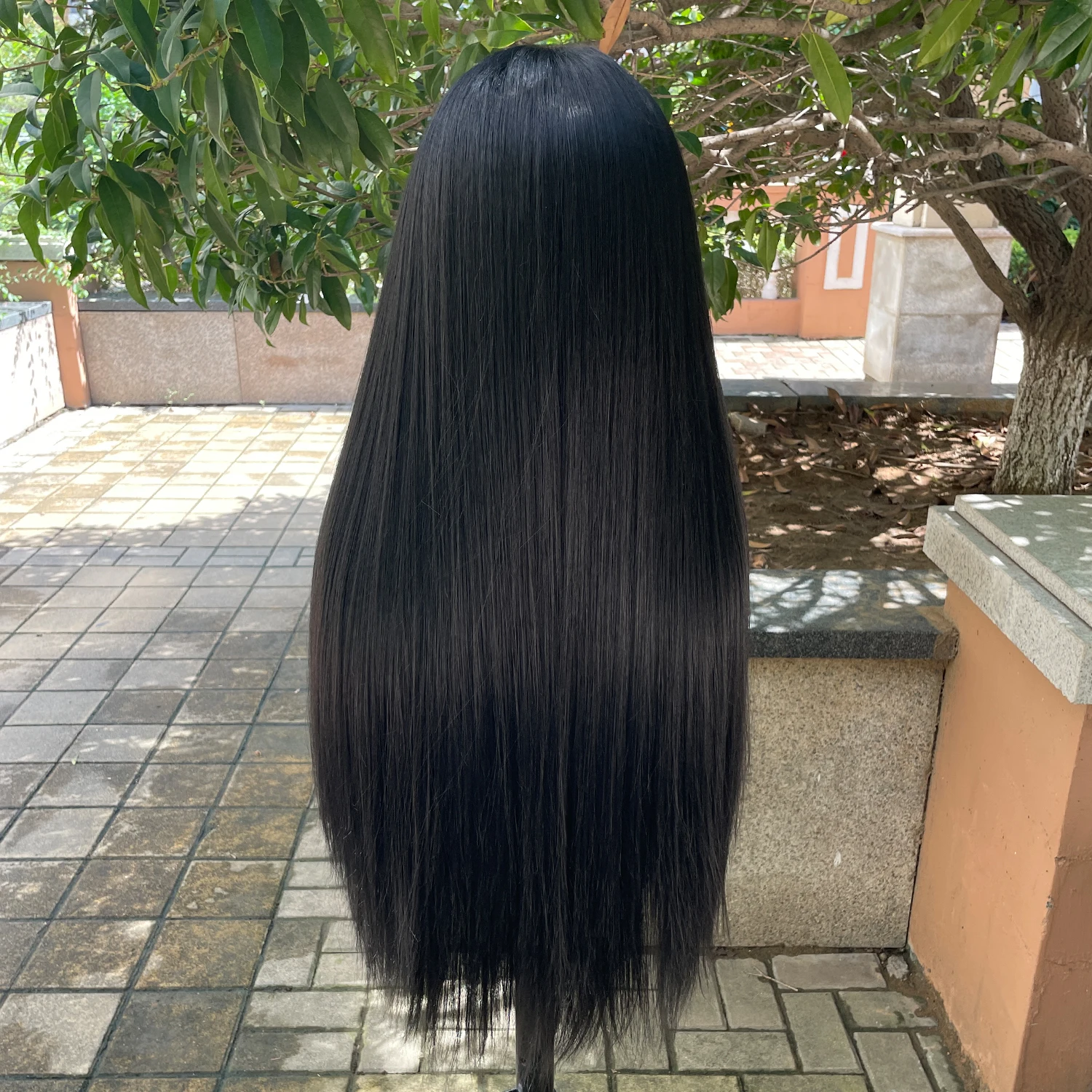 #1B Jet Black Synthetic Hair Full Lace Wigs for Black Women Heat Resistant 26 Inch Long Straight Full Hand Tied Free Part 150% - Image 4