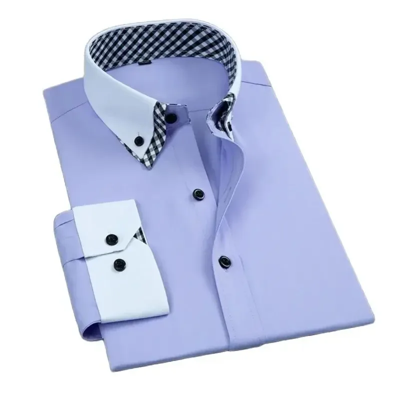 Men's Business Dress Shirt Long Sleeve Non Iron Fashion Double Layer Formal Regular Fit Office Camisa Social Solid Button Shirts - Image 3