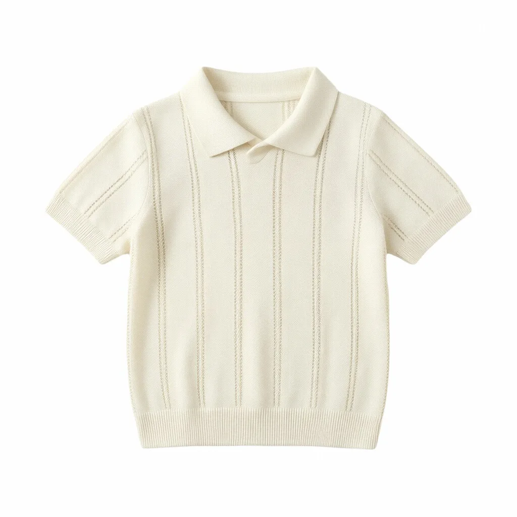 Summer Simple Hollow DesignPoloIce silk knitted shirt for boys and girls, stylish, breathable, versatile air conditioning shirtt - Image 2