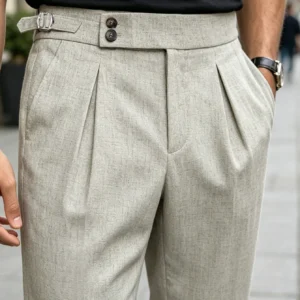 2026 Summer Linen Solid Color Formal Pants Men Light Business Office Daily Wear Without Belt