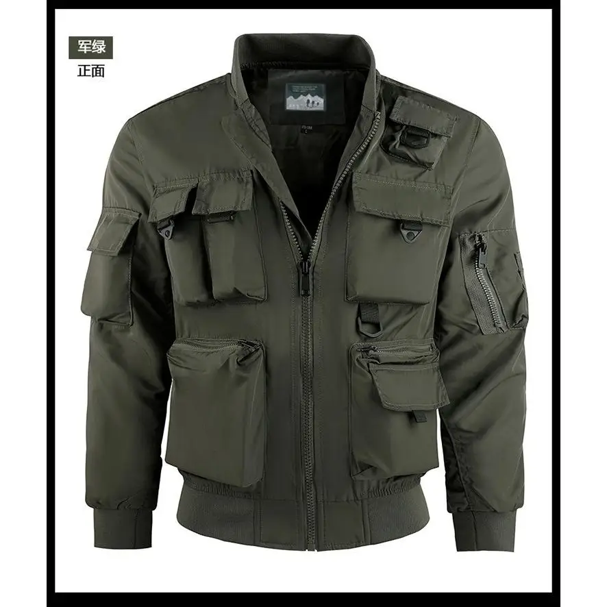 Spring And Autumn Men's Pilot Jacket Baseball Jacket Functional Multi Pocket Thin Wear Resistant Jacket Workwear Printed LOGO - Image 7