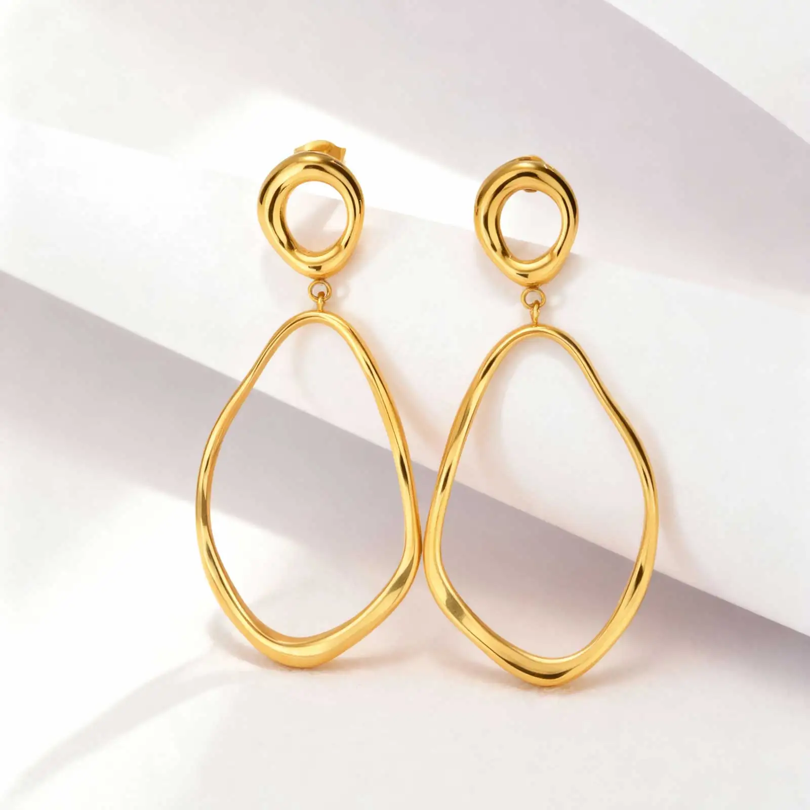 Geometric Irregular Lines Oval Drop Earrings, Minimalist Stainless Steel 18K Gold Plated Earrings,Trendy Party Jewelry for Women - Image 3
