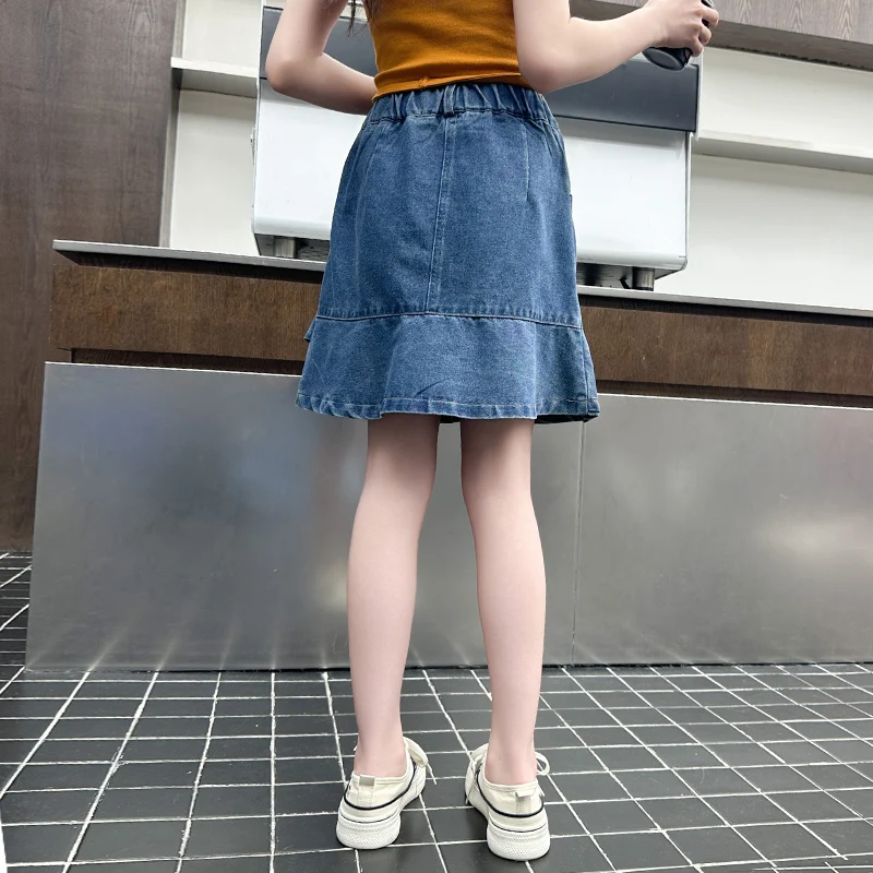 Girls Ruffled Skirt Summer Thin Pants Simple Denim Skirt for Big Children Personality Wear for Ages 5-14 - Image 6