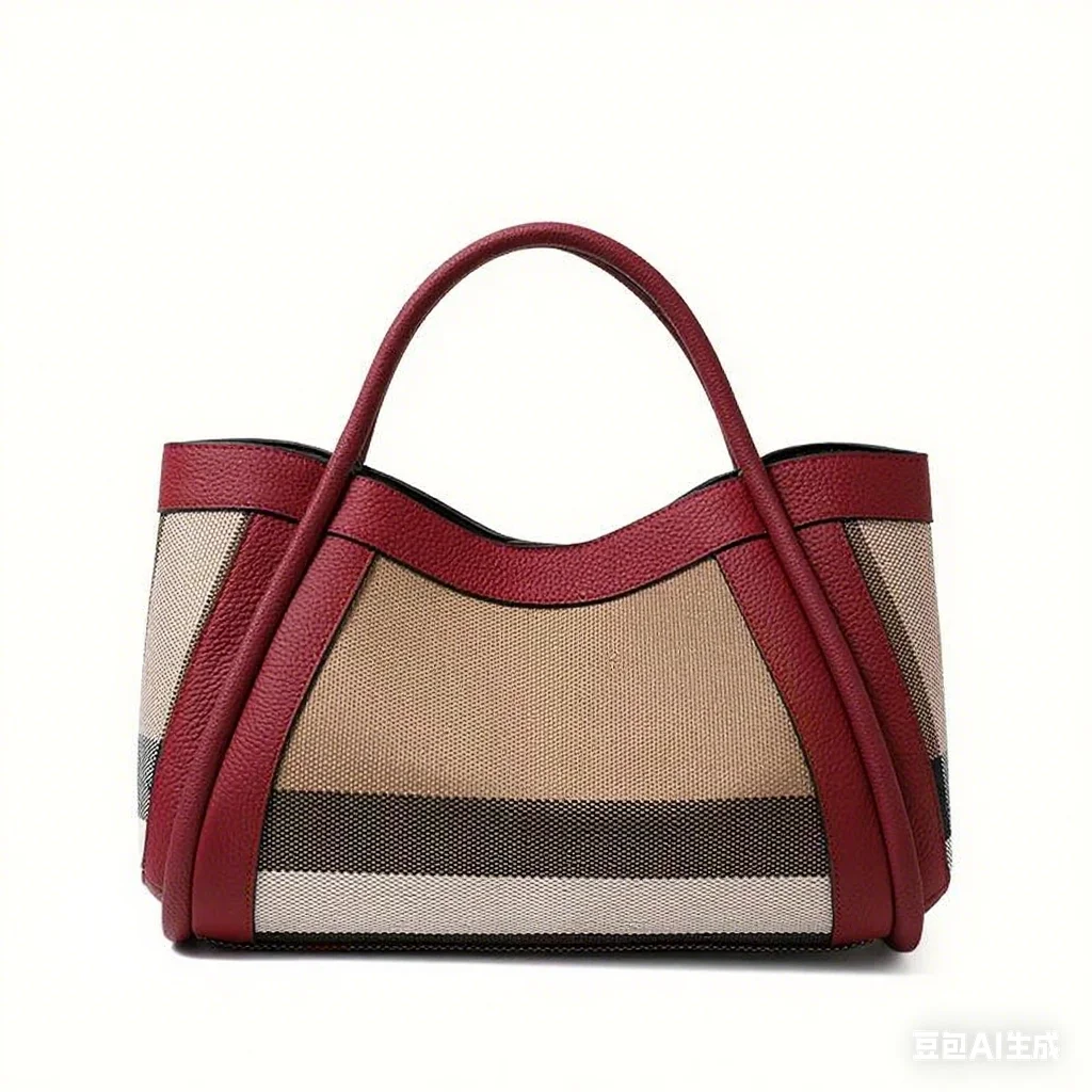 Aidrani New retro checkered women's handbag, large capacity luxury bag, canvas genuine leather bag - Image 7
