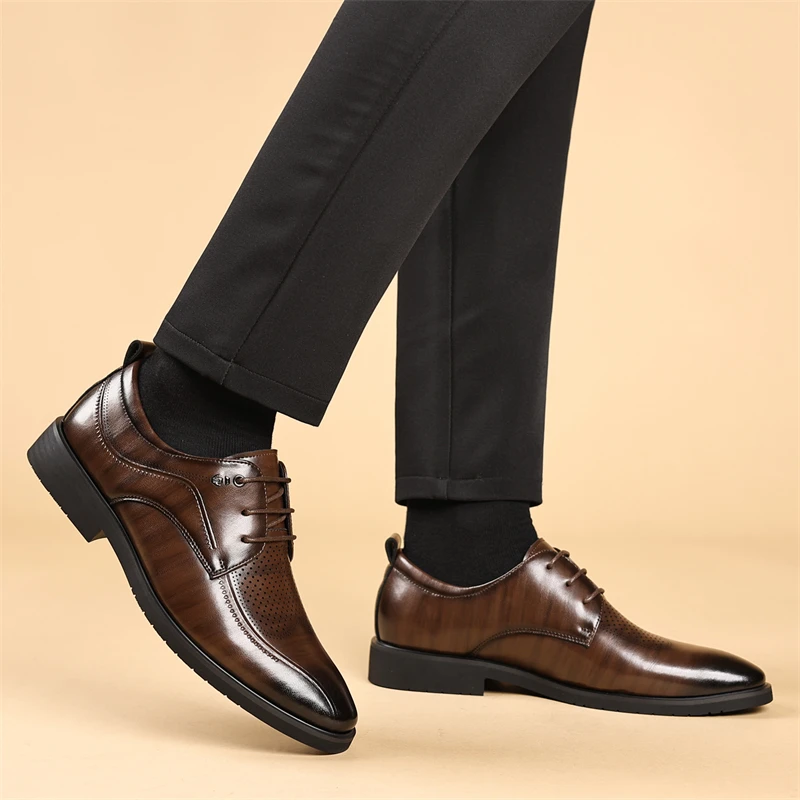 Men's Summer Breathable Leather Shoes Hollow out Comfortable Fashionable Business Formal Derby Shoes British Style-SJ2502-1 - Image 6