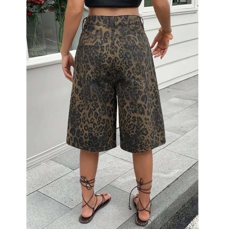 plus Size Unisex Leopard Print Casual Mid-Rise Jeans Fashionable Versatile Simple Match Water Washed Denim Trousers - Image 4