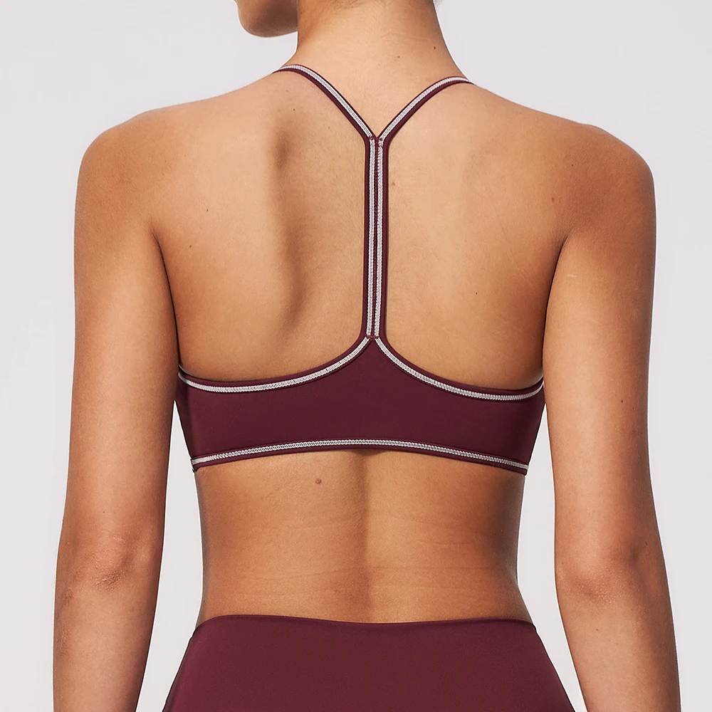 Women Deep V Neck Sports Bra with Contrast Piping Y Back Racerback Padded Gym Workout Yoga Bras Female Activewear Push Up Top - Image 2