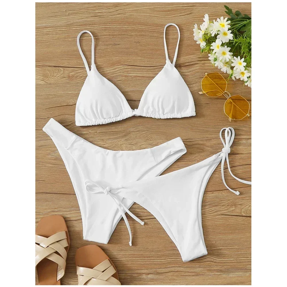 Sexy 3 Pieces Set Swimwear Women Lace Up Micro Bikini Set Female Solid Low Waist Swimsuit Beachwear Bathing Suit - Image 7
